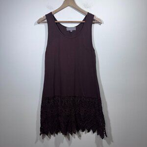 Pretty Angel Womens Y2K Brown Sleeveless Tunic Top Sz L/XL Crochet Trim Boho